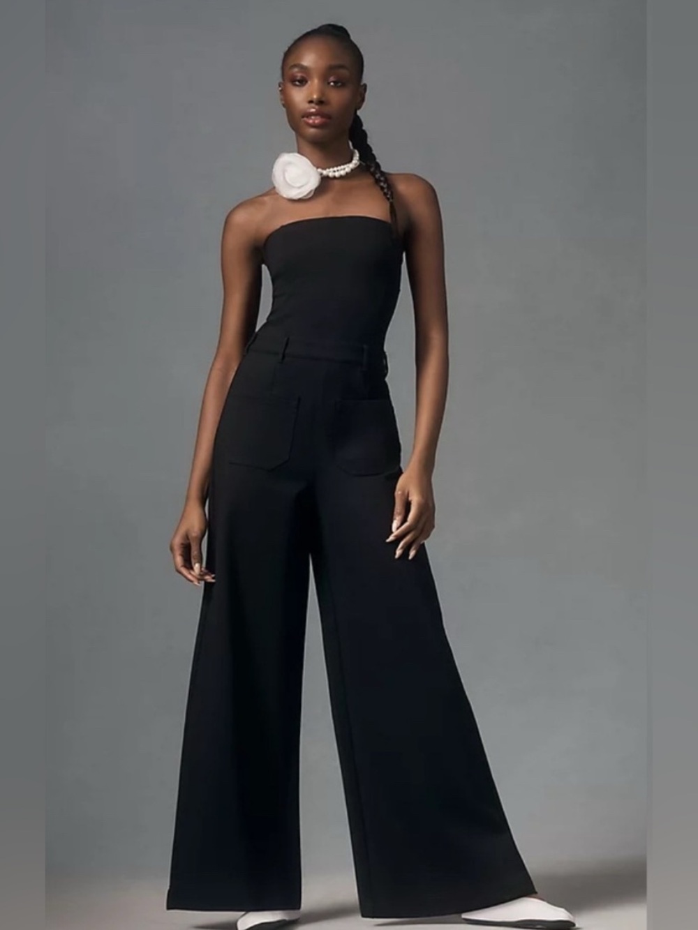 Anthropologie Pilcro The Skipper Strapless Denim Wide Leg Jumpsuit Black Size 4
